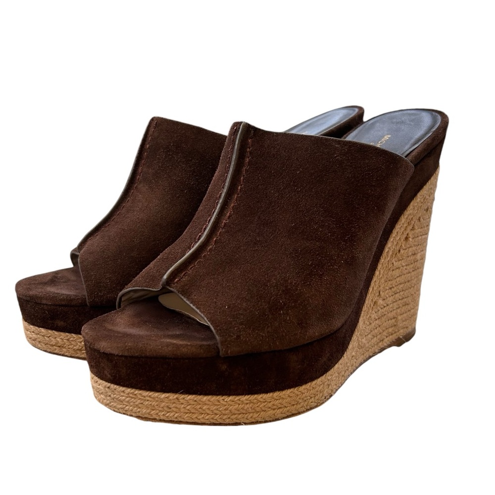 Michael Kors Collection Charlize Suede Wedge Mules Sandals Sz 9 / 39.5